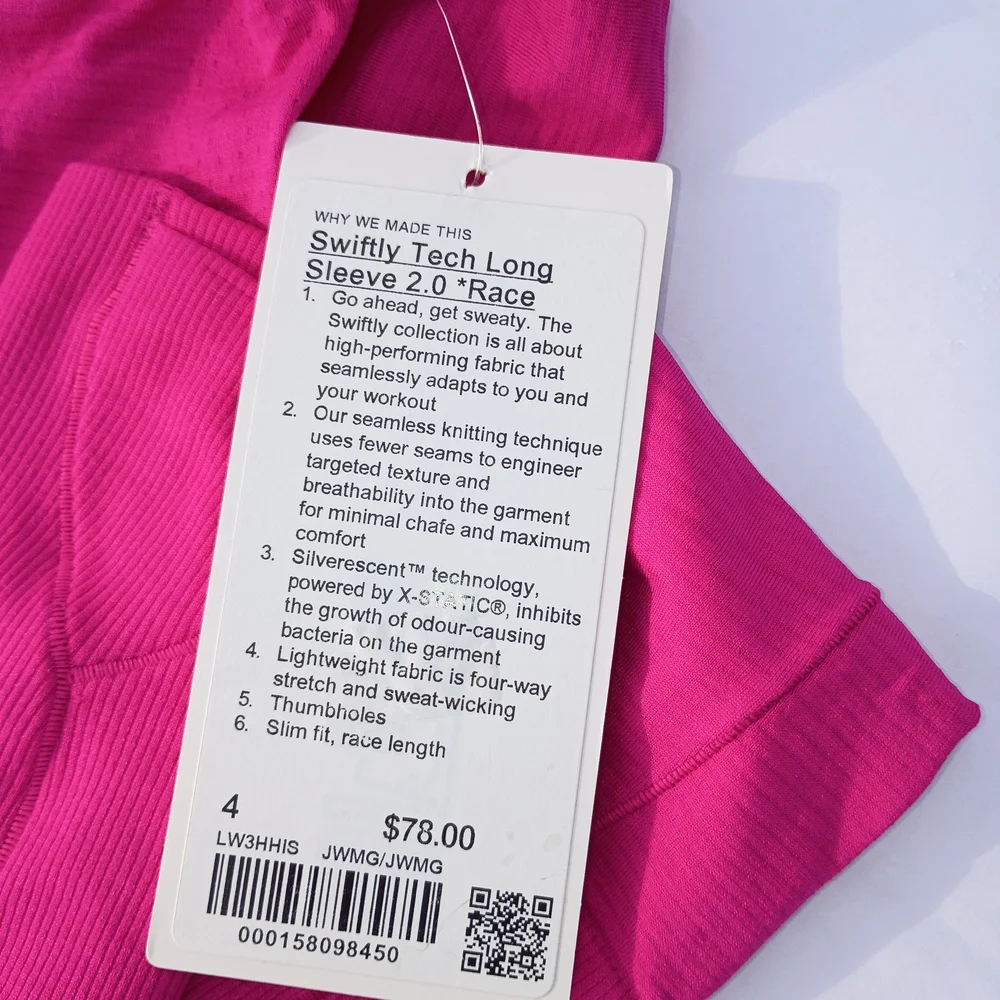 NWT Lululemon Swiftly Tech Long-Sleeve Shirt 2.0 *Race Length- SONIC PINK - Picture 6 of 6